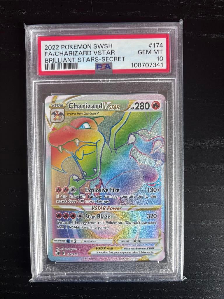 Charizard VSTAR (Rainbow Rare) PSA 10 - Brilliant Stars, Hobby en Vrije tijd, Verzamelkaartspellen | Pokémon, Ophalen of Verzenden