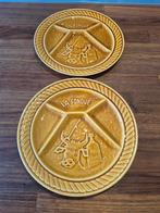 2 Vintage Fondue/gourmet Borden okergeel, Ophalen of Verzenden