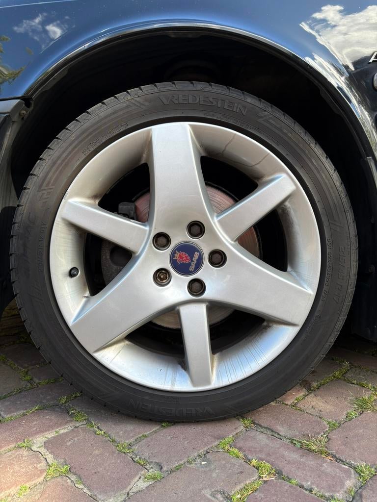 Saab Alu 36 (17”) velgen met Vredenstein zomerbanden, Auto-onderdelen, Banden en Velgen, Banden en Velgen, 17 inch, Ophalen of Verzenden