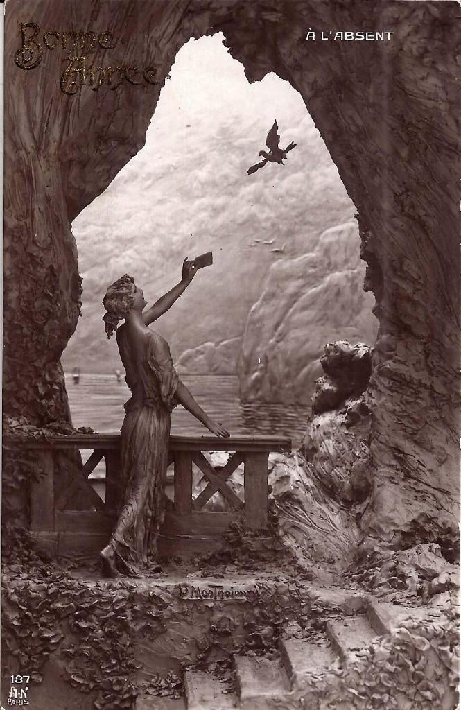 J45 oude gelopen ansichtkaart: a l' absent, Ophalen of Verzenden, 1960 tot 1980, Gelopen