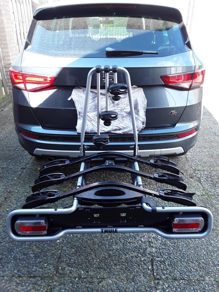 Thule EuroRide type 943 voor 3 moutainbike's izgs, Auto diversen, Fietsendragers, Ophalen, 3 fietsen of meer, Brede banden, Zo goed als nieuw