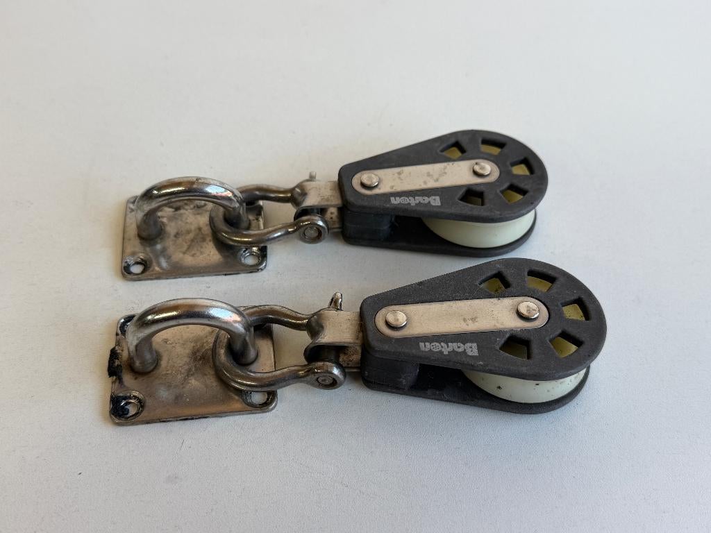 2 x Barton 1 schijfs blok 44 mm tot 10 mm aan oog, Ophalen of Verzenden, Gebruikt, Lijn of Blok