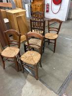 Houten stoelen met biezen zitting - 5 stuks, Huis en Inrichting, Stoelen, Ophalen, Gebruikt, Bruin, Vijf, Zes of meer stoelen