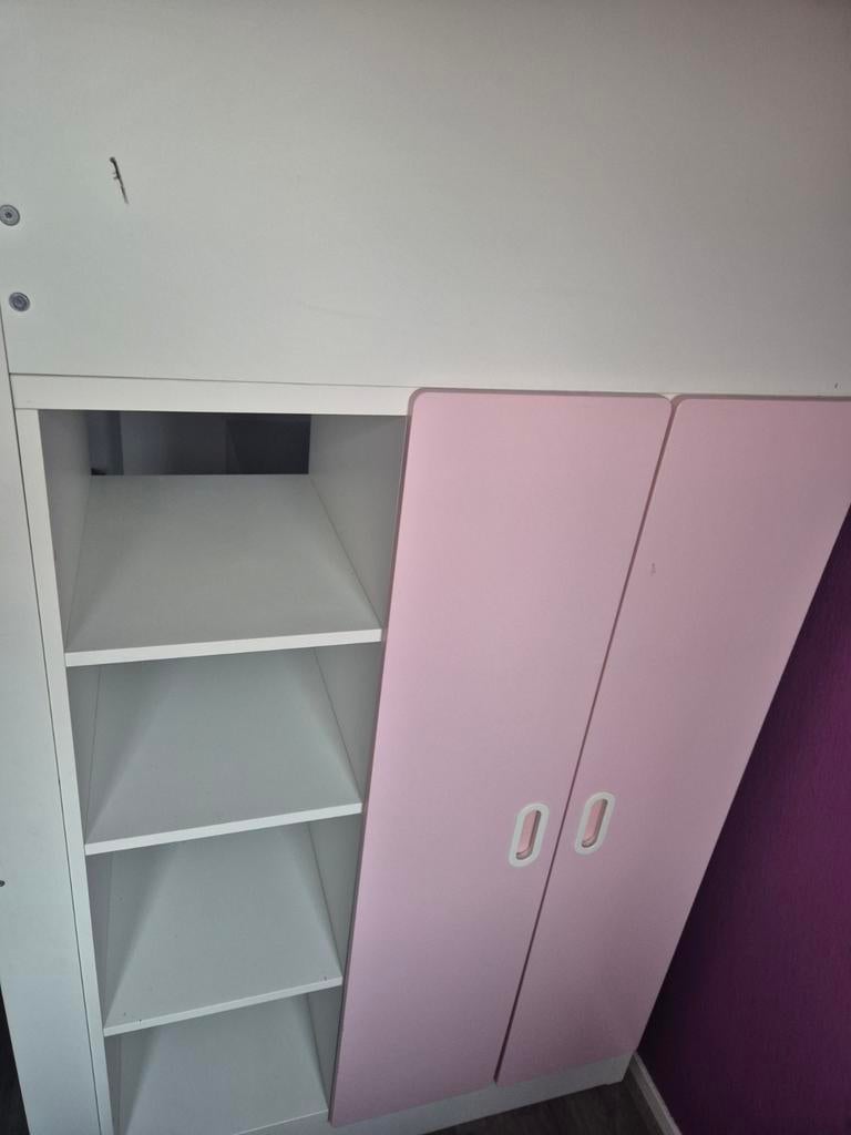 Hoogslaper Stuva met bureau en kast - Roze/Wit, Ophalen, Gebruikt, Hoogslaper