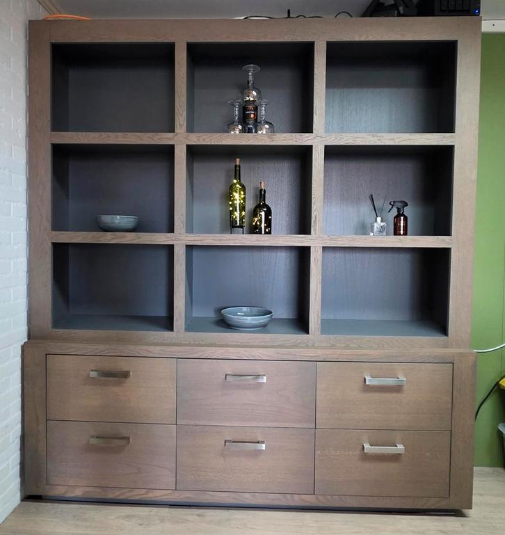 Grote massieve kast met 6 lades en 9 vakken - 220x200x40cm, Huis en Inrichting, Kasten | Kledingkasten, Zo goed als nieuw, 200 cm of meer