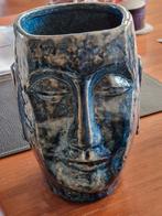 Clayre & Eef Moderne Gezicht vaas blauw Keramiek., Ophalen of Verzenden, Blauw, Aardewerk of Porselein, Minder dan 50 cm