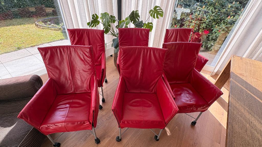 Montis Charly stoelen rood (6x), Huis en Inrichting, Stoelen, Ophalen, Design, Leer, Zo goed als nieuw