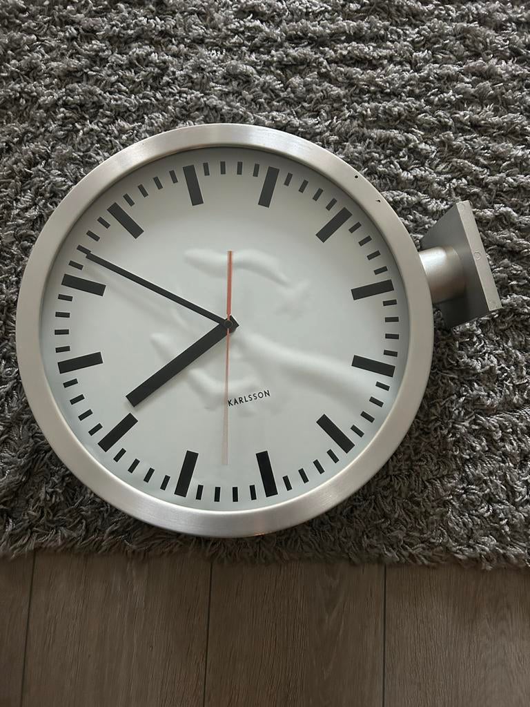 Stationsklok (dubbelzijdig), Ophalen of Verzenden, Gebruikt, Analoog, Wandklok