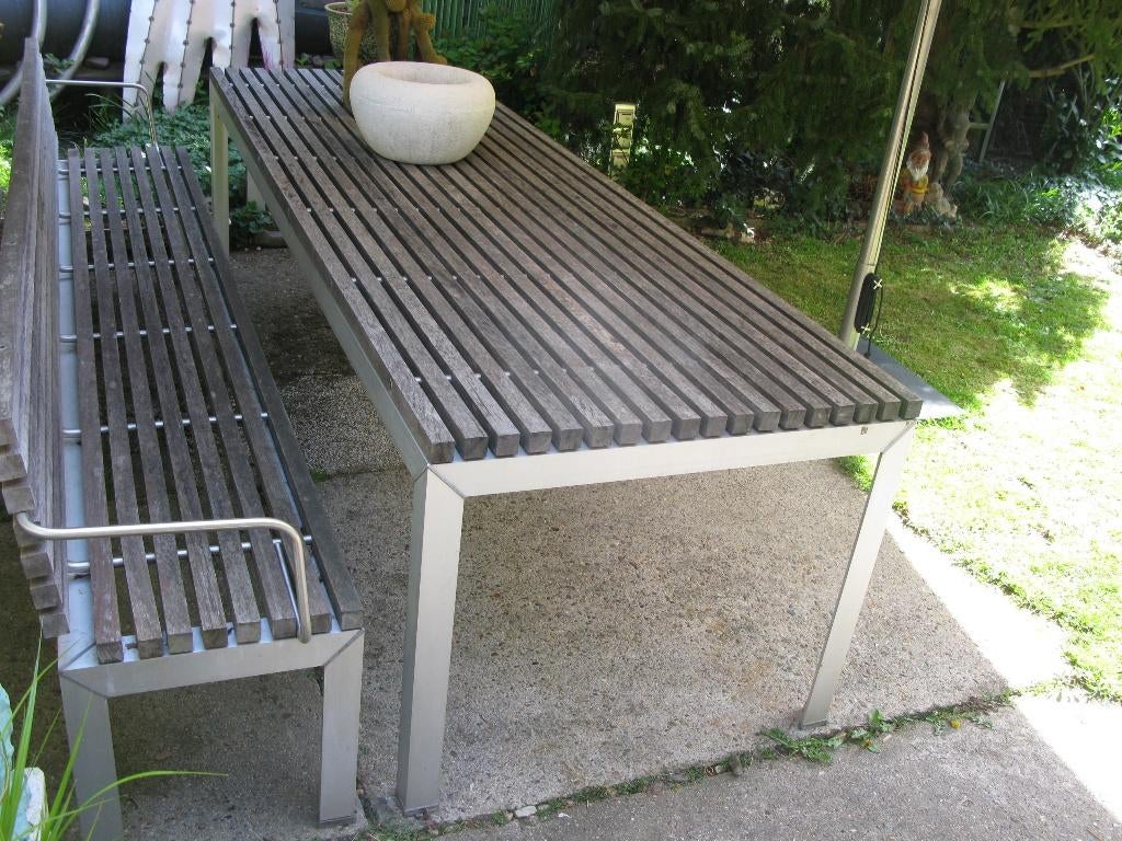 EXTREMIS TAFEL + BANK "EXTEMPORE", Tuin en Terras, Tuinsets en Loungesets, Ophalen, Gebruikt, 6 zitplaatsen, Teakhout