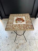 Bijzettafel met kattenafbeelding, Minder dan 55 cm, Gebruikt, Metaal of Aluminium, Vierkant