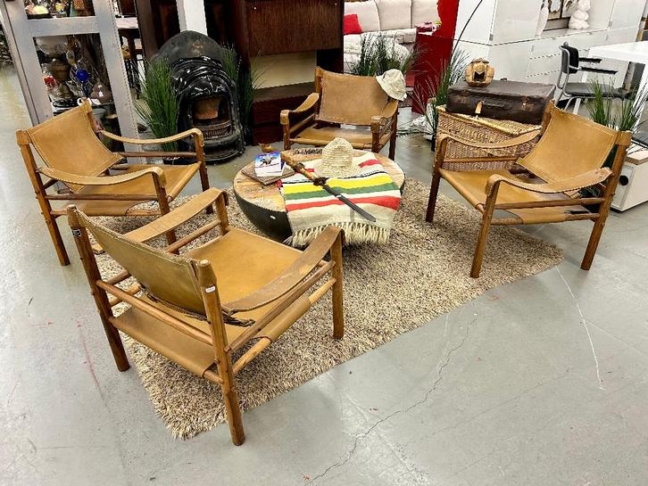 Sirocco Safari cognac leer fauteuil Arne Norell 60's design, Huis en Inrichting, Fauteuils, Gebruikt, Hout, Leer, 50 tot 75 cm