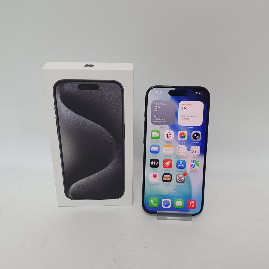 iPhone 15 Pro 128GB Black Titanium in Zeer Nette Staat - 91%, Ophalen of Verzenden, Zo goed als nieuw, IPhone 13