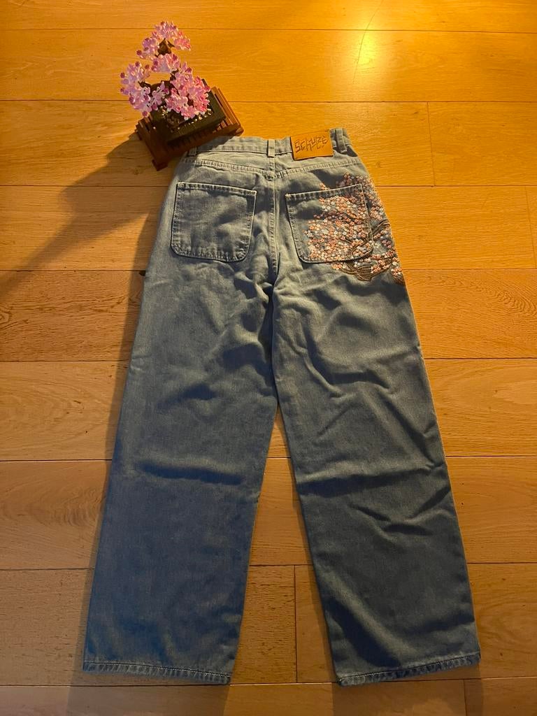 Womens high waisted Derschutze baggy jeans, Ophalen of Verzenden, Zo goed als nieuw, Blauw, W30 - W32 (confectie 38/40)
