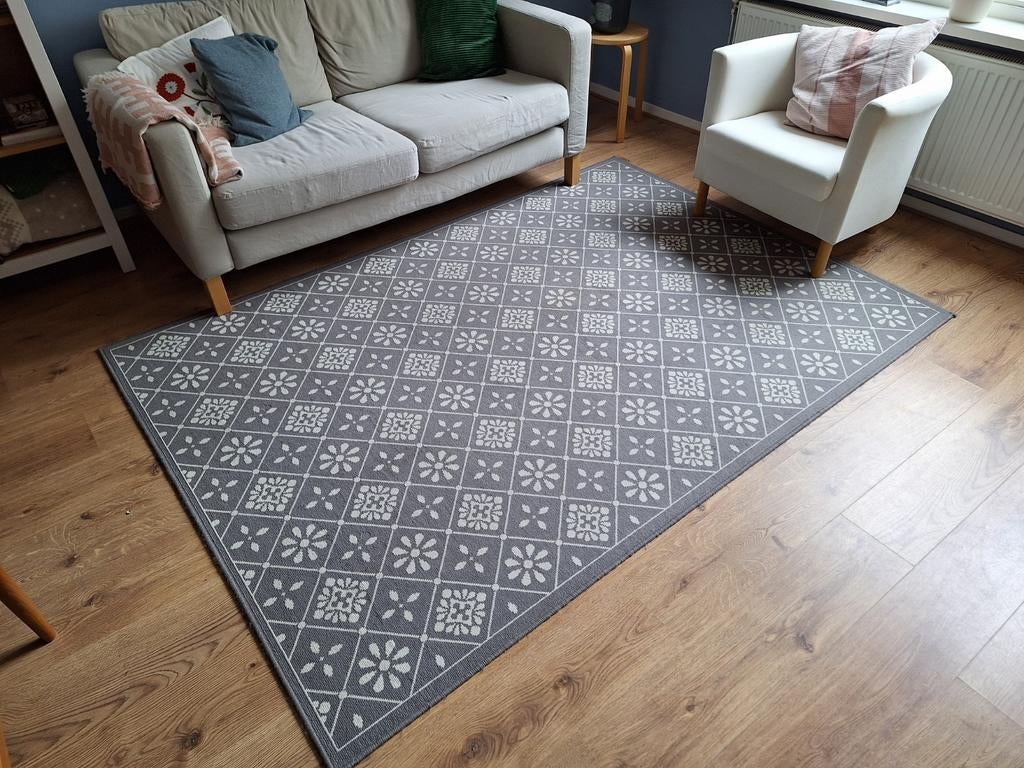 Grijs vloerkleed met patroon, Huis en Inrichting, Stoffering | Tapijten en Kleden, Ophalen, 150 tot 200 cm, 200 cm of meer, Grijs