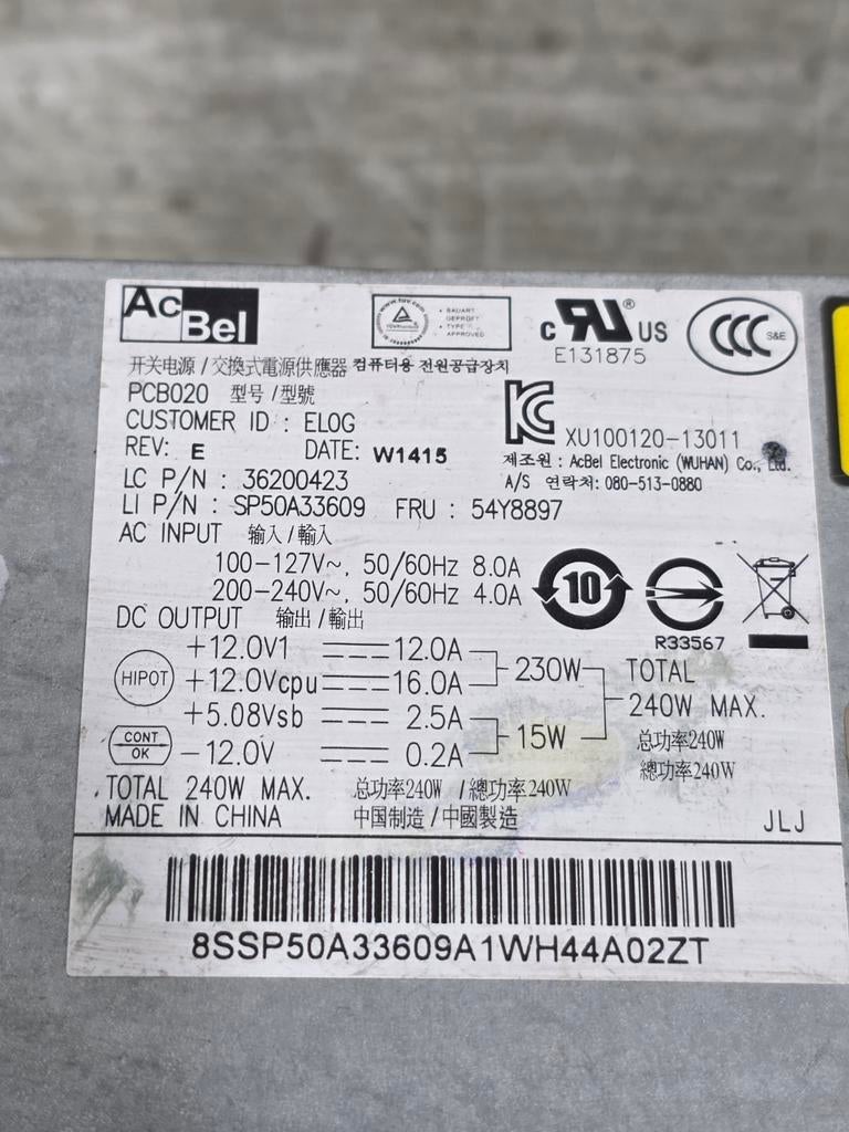 Ac bel 240w max voeding psu power supply pcb020, Ophalen of Verzenden, Gebruikt