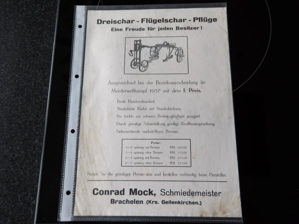 Folder Dreischar Flugelschar Pfluge 1937 landbouw, Verzenden, Zo goed als nieuw, Folder
