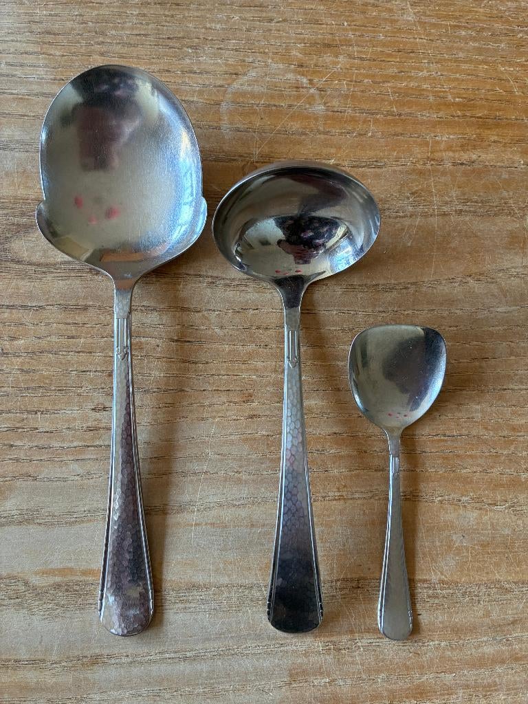 Vintage Gero Zilmeta 294 hamerslag kruidnagel lelie lepels, Ophalen of Verzenden