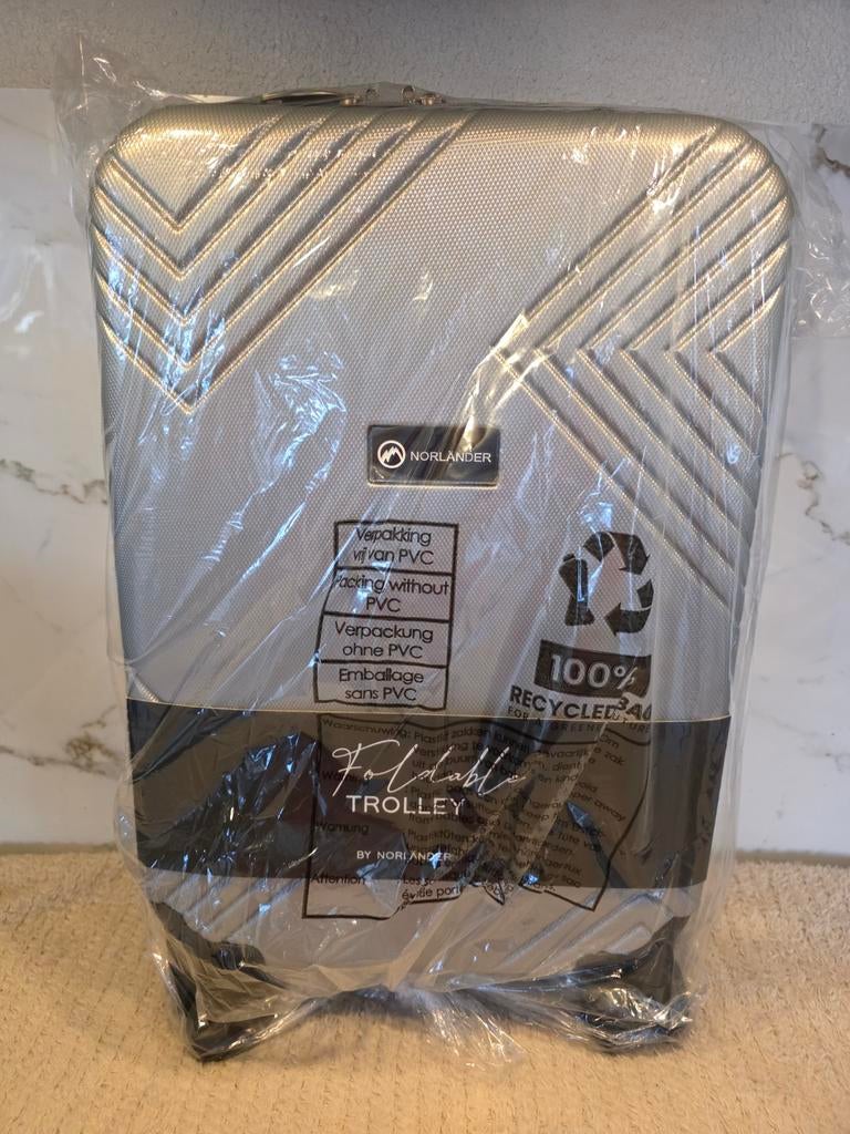 Norländer opvouwbare handbagage trolley zilver nieuw!, Sieraden, Tassen en Uiterlijk, Koffers, Wieltjes, 50 tot 60 cm, Hard kunststof