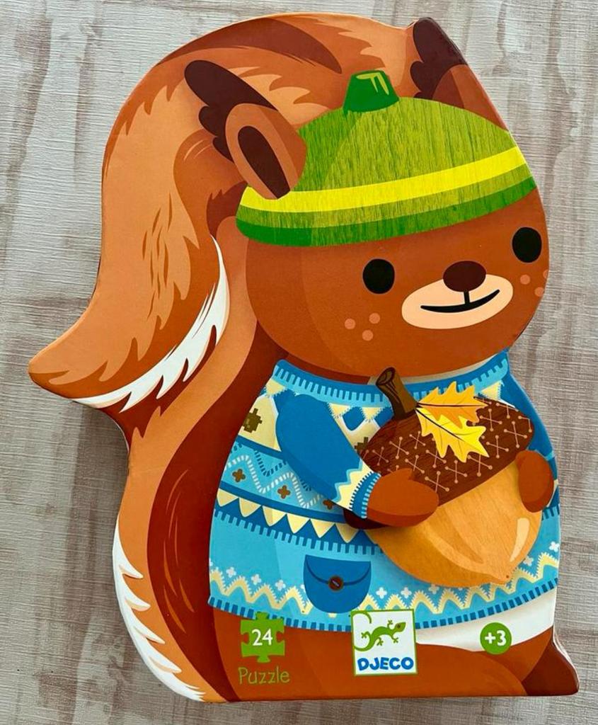 Djeco puzzel eekhoorn, 24 stukjes te koop zgan, Ophalen of Verzenden, 10 tot 50 stukjes, Zo goed als nieuw
