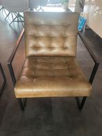 Olijfgroen/cognac lederen stoel. Zwart metale geraamte., Ophalen, Gebruikt, Twee, Overige kleuren