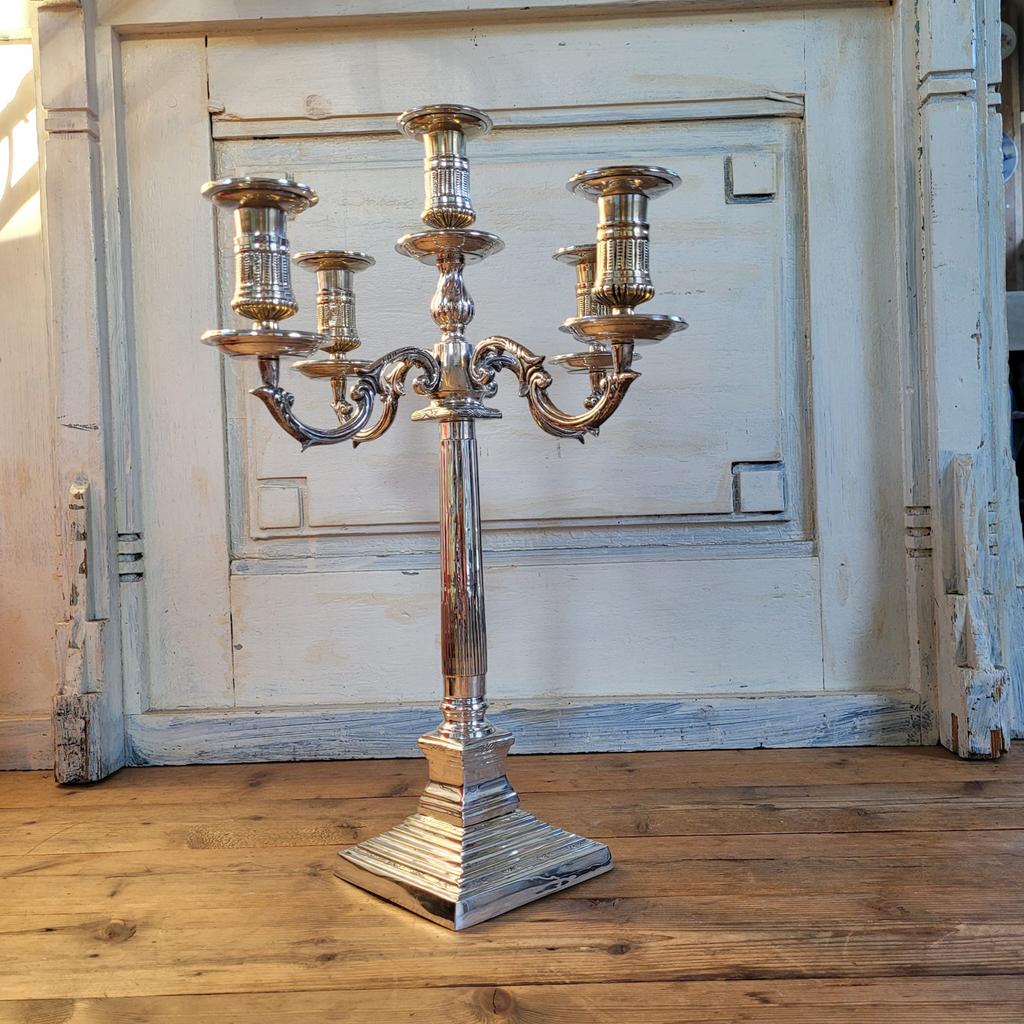 Kandelaar met Vijf Armen, verzilverd, Ophalen of Verzenden, Overige materialen