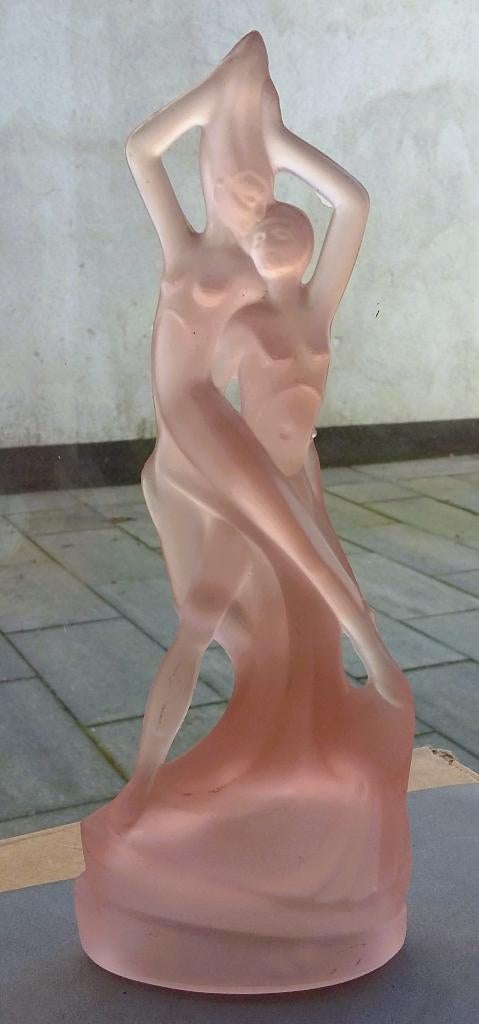 Om 1925-1975 Modernisme Dansend Naakt Dame Glas Boheems, Antiek en Kunst, Ophalen of Verzenden