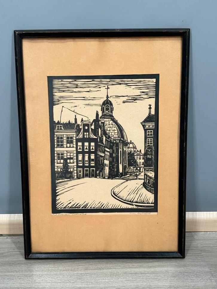 Oude Rotterdamse Lutherse Kerk - Houtsnede, Antiek en Kunst, Kunst | Etsen en Gravures, Ophalen of Verzenden