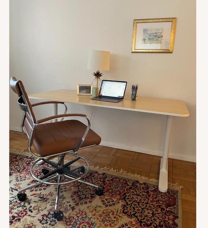 IKEA BEKANT Bureau eiken/wit 160x80, Huis en Inrichting, Bureaus, Gebruikt, Bureau, In hoogte verstelbaar, Ophalen