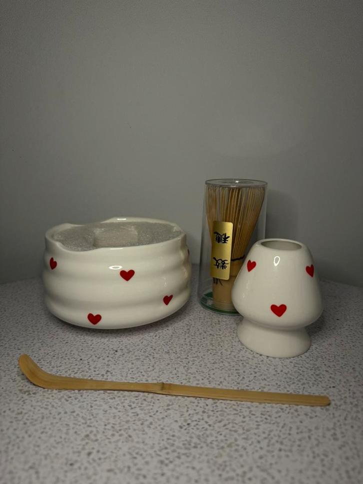 Hart Matcha Theeset 4delig Japanse Keramische Kom met Bamboe, Antiek en Kunst, Antiek | Porselein, Ophalen of Verzenden