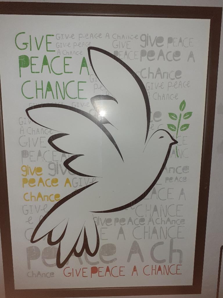 Wand Schilderij. Give Peace a chance. 74 x 54cm, Ophalen, Zo goed als nieuw, Schilderij, 75 cm of meer