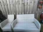 Loungebank en 2 stoelen, tafel met glasplaat, Ophalen, 4 zitplaatsen, Kunststof, Zo goed als nieuw