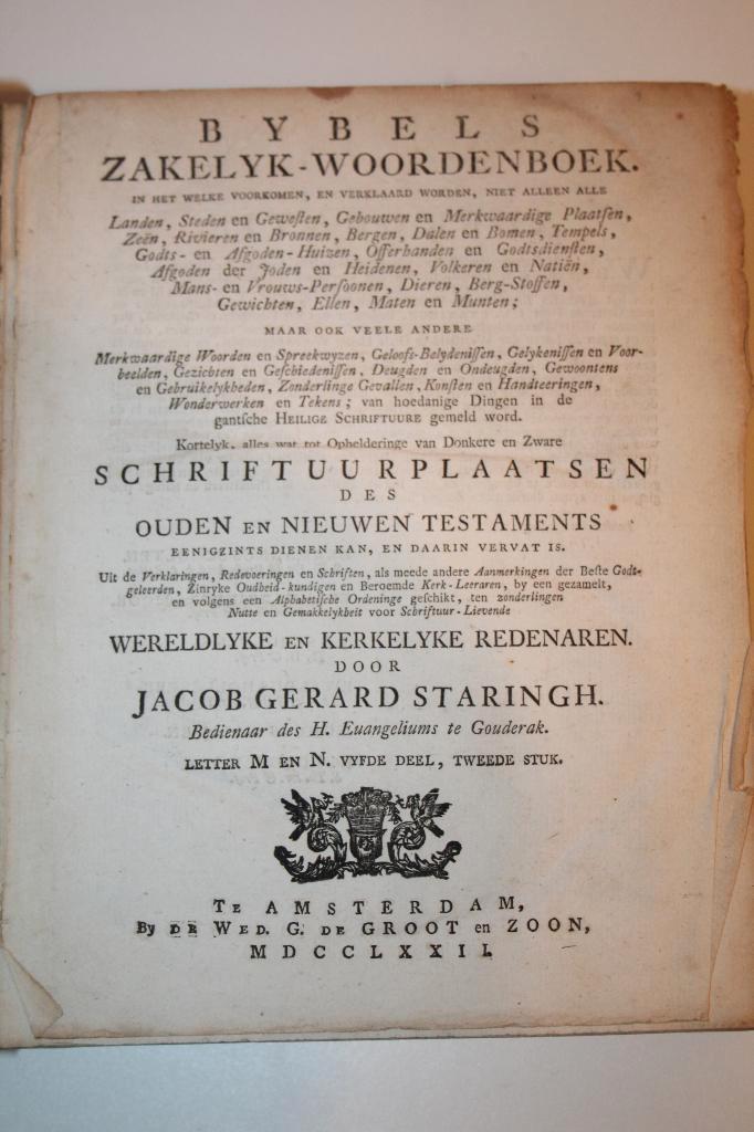 Staringh - Bybels Zakelyk Woordenboek, letter M+N (1772), Antiek en Kunst, Antiek | Boeken en Bijbels, Ophalen of Verzenden