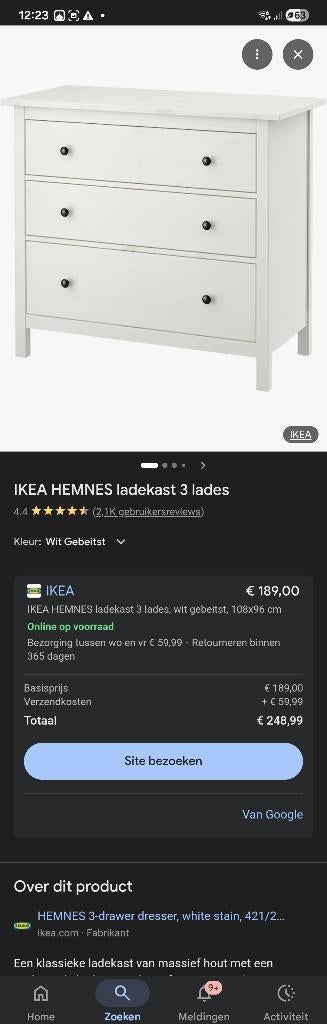 Ladekast ikea hemnes, Ophalen, Gebruikt, 50 tot 100 cm, Minder dan 100 cm