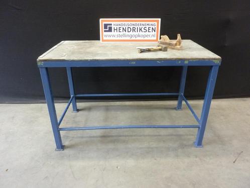 Zware stalen werkbank / werktafel + houten blad 150x80x94cm, Doe-het-zelf en Verbouw, Werkbanken, Gebruikt, 120 tot 170 cm, Ophalen of Verzenden