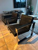 2 Fauteuils (design klassiekers) zwart leer met chroom, Ophalen, Gebruikt, Twee, Zwart