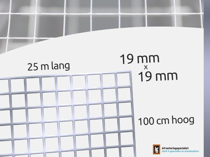 Voliéregaas verzinkt 19x19mm | 1.45mm | 100cm | 25m, Tuin en Terras, Gaas en Draad, Nieuw, Gaas, 20 meter of meer, Ophalen of Verzenden
