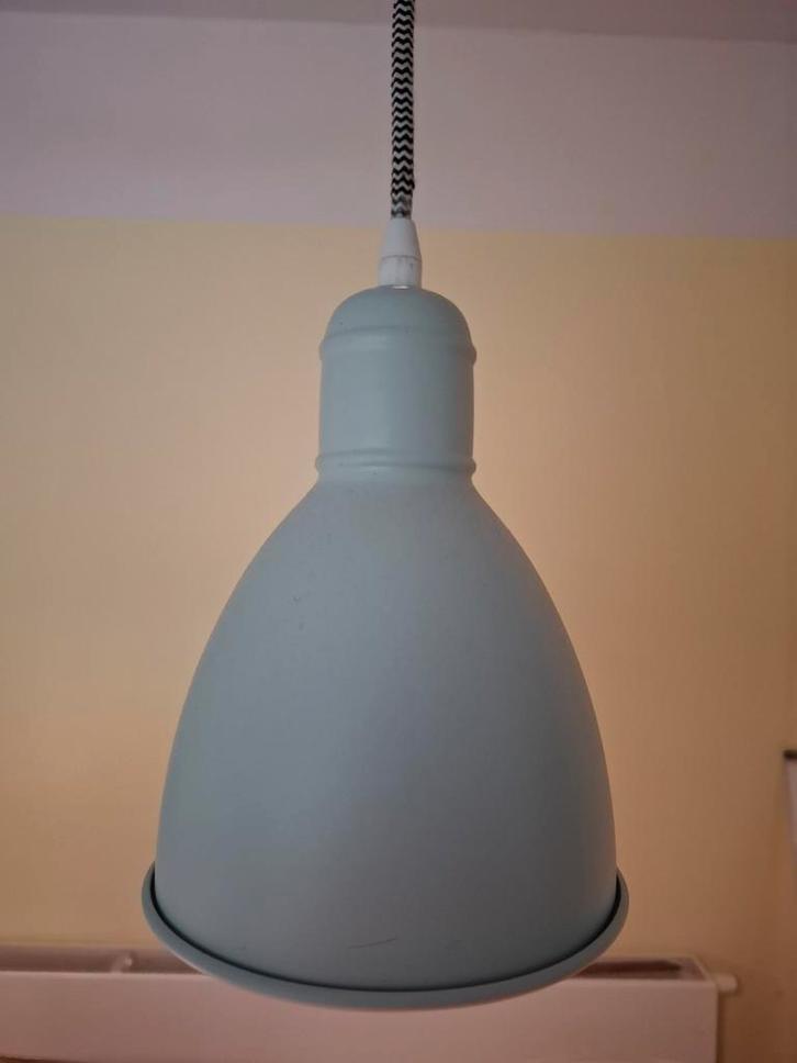 3 Blauw/grijze hanglampjes, Huis en Inrichting, Lampen | Hanglampen, Minder dan 50 cm, Metaal, Ophalen of Verzenden