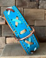 *SALE* Turquoise leer halsband cognac nappa rosé gesp 34-40, Ophalen of Verzenden, Handgemaakt, Nieuw