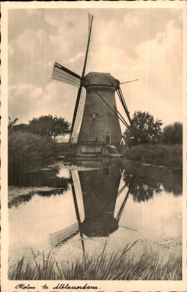 Alblasserdam - Molen - Weerspiegeling, Ophalen of Verzenden, 1920 tot 1940, Ongelopen, Zuid-Holland