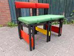 3 Vintage 2 zitsbankjes in de stijl van Mondriaan / Rietveld, Huis en Inrichting, Stoelen, Ophalen, Gebruikt, Eén