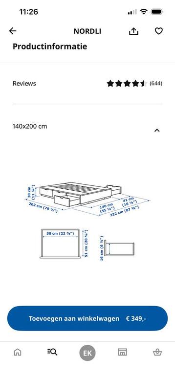 Nordli ledikant / bedframe wit, 140 / 200 cm - afbeelding 4