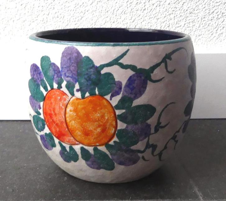 Marei vintage bloempot West-Germany fruit decor, Tuin en Terras, Bloempotten, Gebruikt, Aardewerk, Binnen, Minder dan 40 cm, Minder dan 25 cm