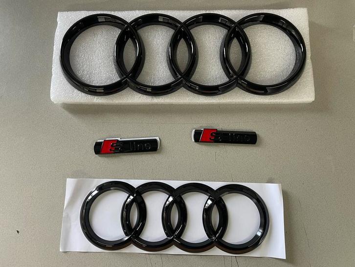 AUDI LOGO VOOR EN ACHTER SPATBORD S-LINE GLANS ZWART, Auto diversen, Autostickers, Ophalen of Verzenden