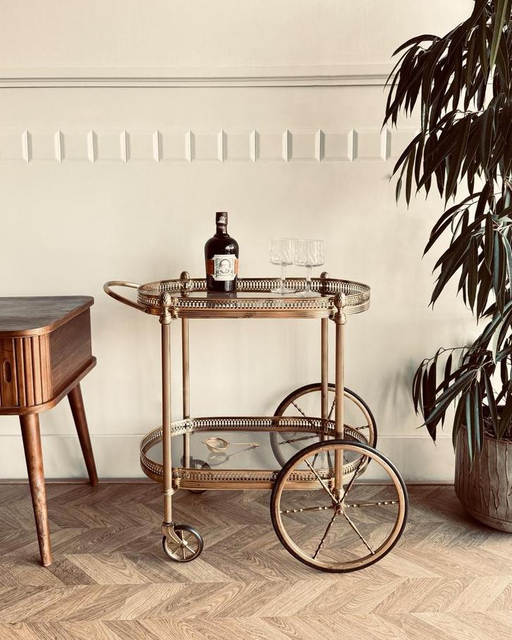 Prachtige Franse serveerwagen uit messing (1950s), Huis en Inrichting, Tafels | Bijzettafels, Ophalen of Verzenden