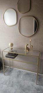 Leuke sidetable glas/ goud, Ophalen, Zo goed als nieuw, 25 tot 50 cm, Glas