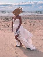 Strapless trouwjurk met sleep, split en zakken., Ophalen of Verzenden, Zo goed als nieuw, Wit, Trouwjurk