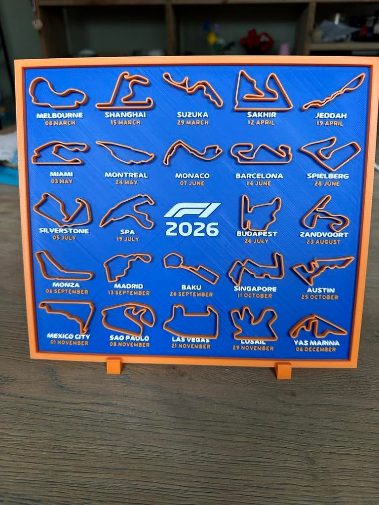 F1 Kalender Oranje Blauw - Formule 1 Circuit Overzicht, Verzenden, Nieuw, Formule 1