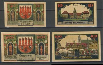 Zerbst in Anhalt 10+100 Pfg 1921 Duits Notgeld Biljet c-157  beschikbaar voor biedingen