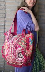 Patchwork bohemian tote bag XL strandtas India FUCHSIA GOUD, Ophalen of Verzenden, Nieuw, Roze, Shopper