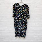 Vintage Jurk Maat L Zwart Bloemenprint Midi Rosa Ronstedt, Rosa Ronstedt, Verzenden, Zwart, Maat 42/44 (L)